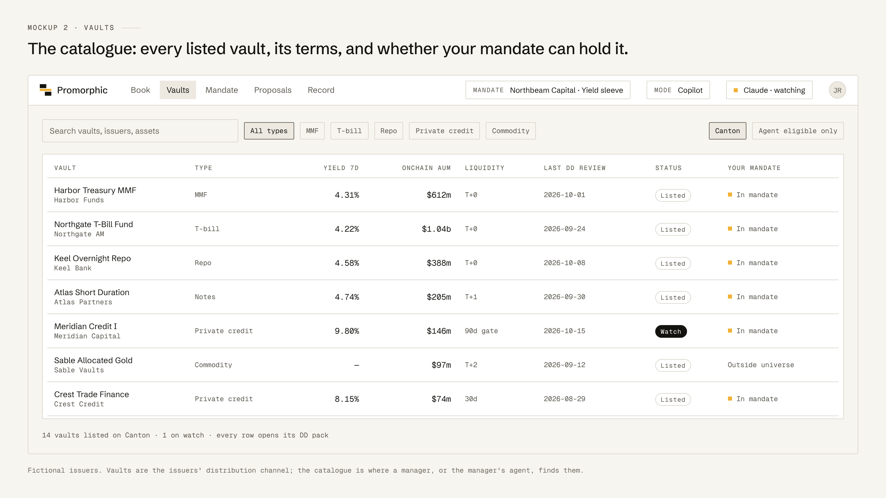 Vault catalogue mockup